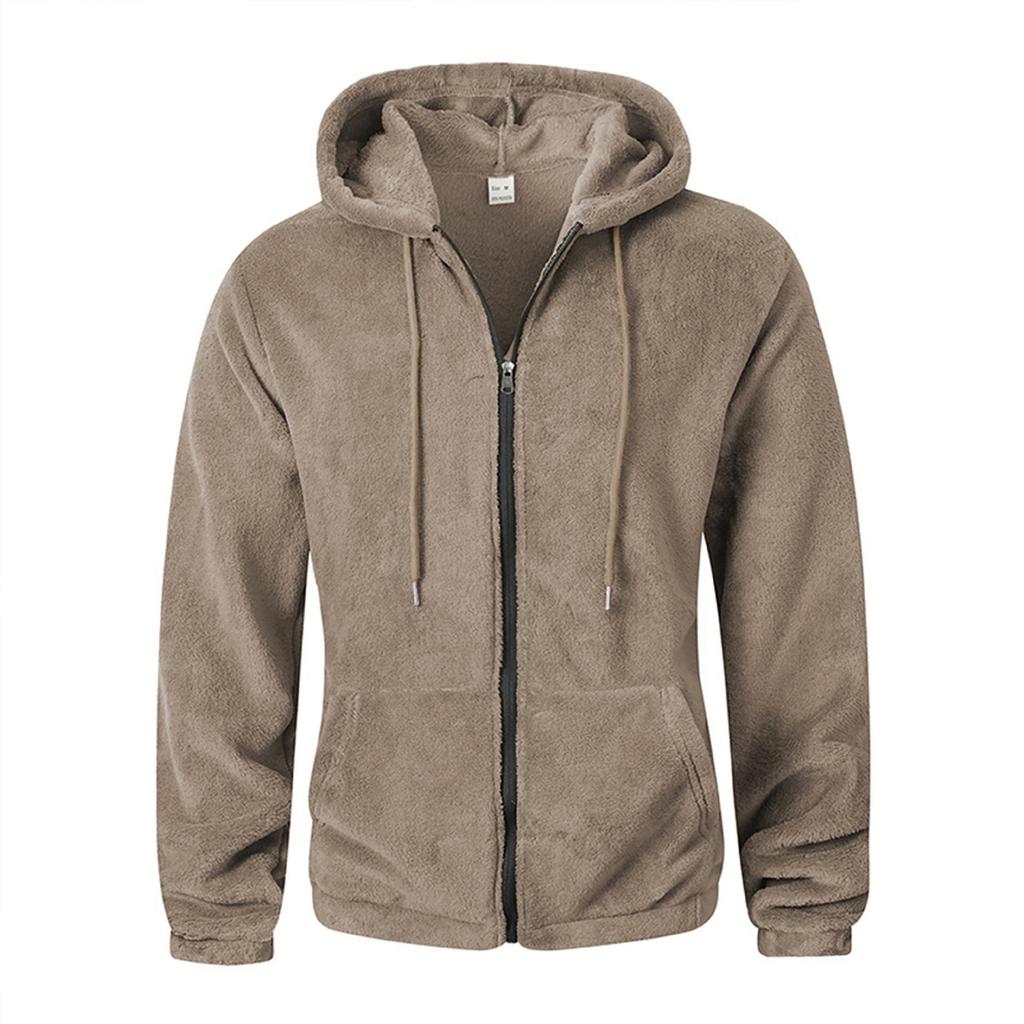 New Solid Color Casual Plush Autumn and Winter Hooded Zipper Polar Fleece Sweatshirt Jacket