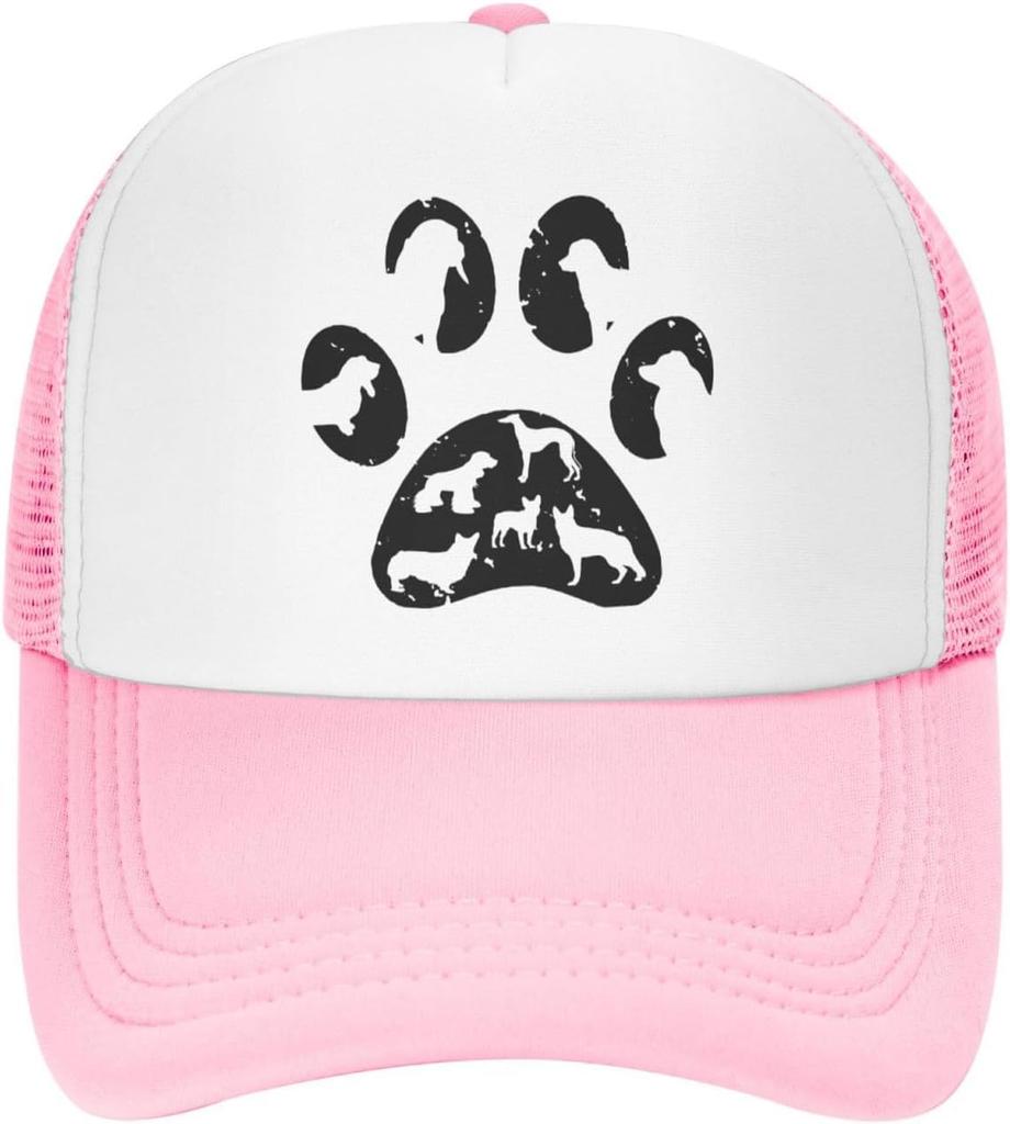 Dog Paw Print Silhouette Trucker Hat Polyester Mesh Baseball Cap Outdoor Adjustable Snapback for Adult