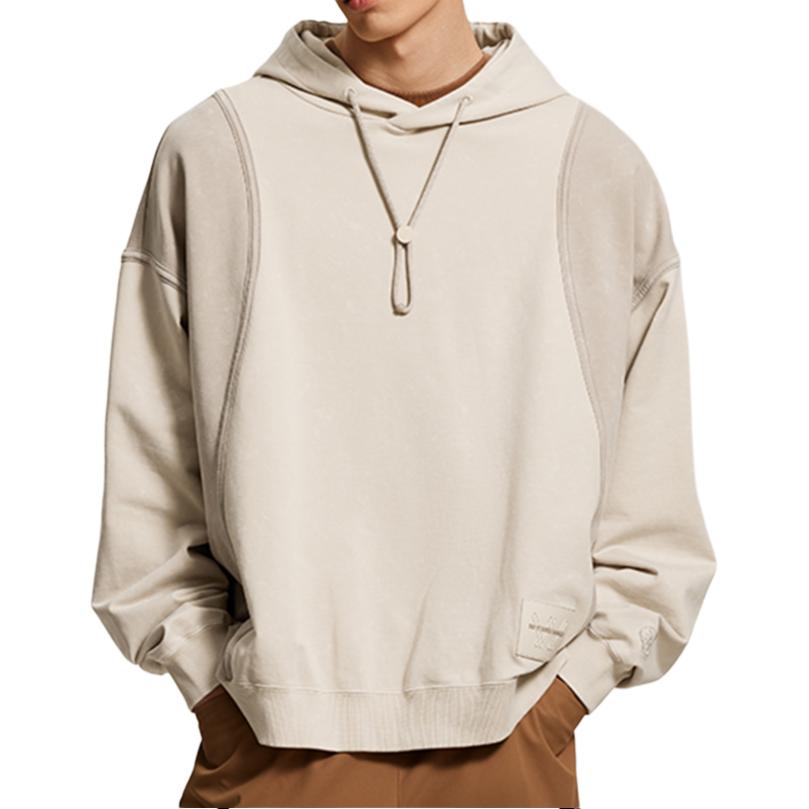 Li Ning Wade Series Color Block Kapuzen-Langarm-Sweatshirt Herren Sweatshirt Haferflocken-Grau Staubgrau AWDU273-7