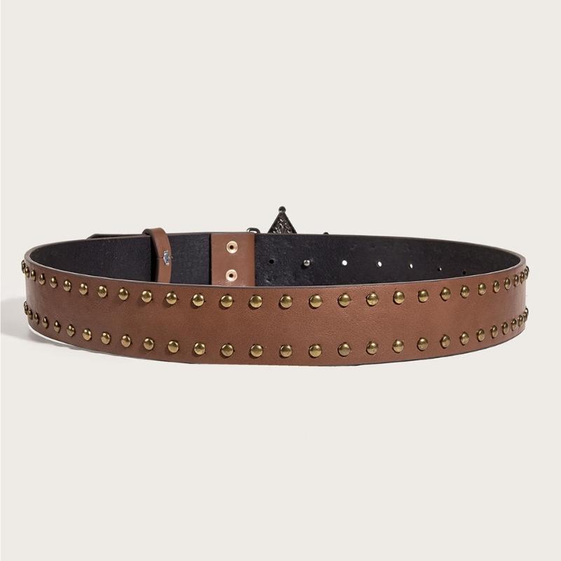 Fashionable Jeans Belt with Buckles All-Matched Design Western Cowgirl Waist Belt Star Rivets Punk Wide Belt Decorations