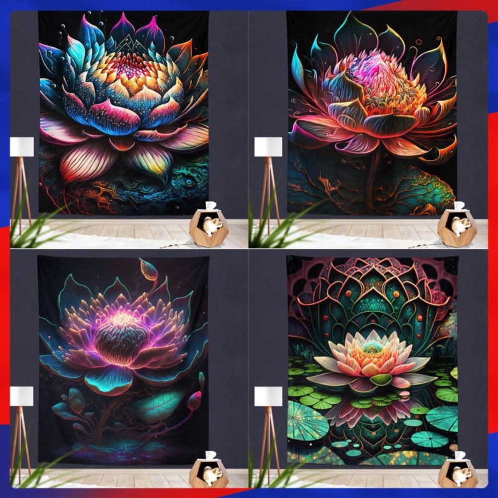 Painted Lotus Tapestry, Bedroom Wall Covering, Living Room and Study Decoration Cloth, Wall Tapestry, Background Cloth