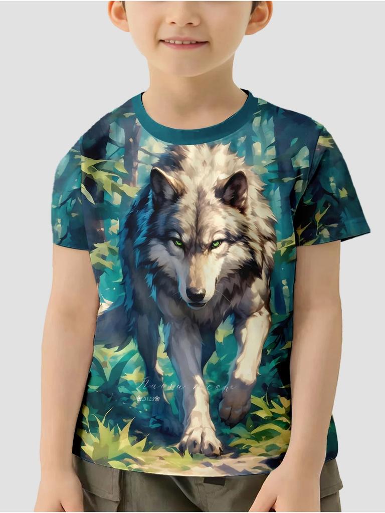 Summer Animal Wolf Pattern 3D Printe Children's Tops Boy's Round Neck Casual Short Sleeve Comfortable Kids Clothes T Shirt