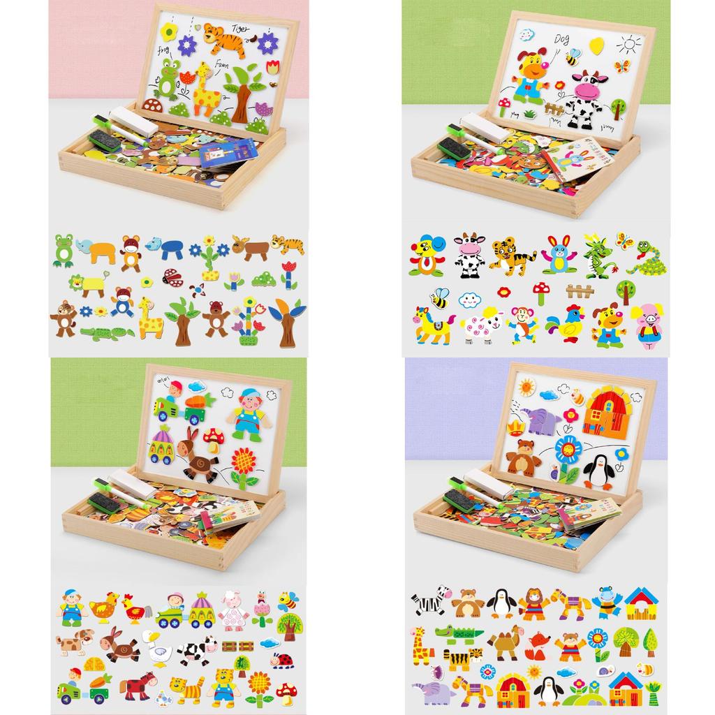 Wooden Cow Tiger Rabbit Animal Farm Theme Magnetic Puzzle Board Children Toy