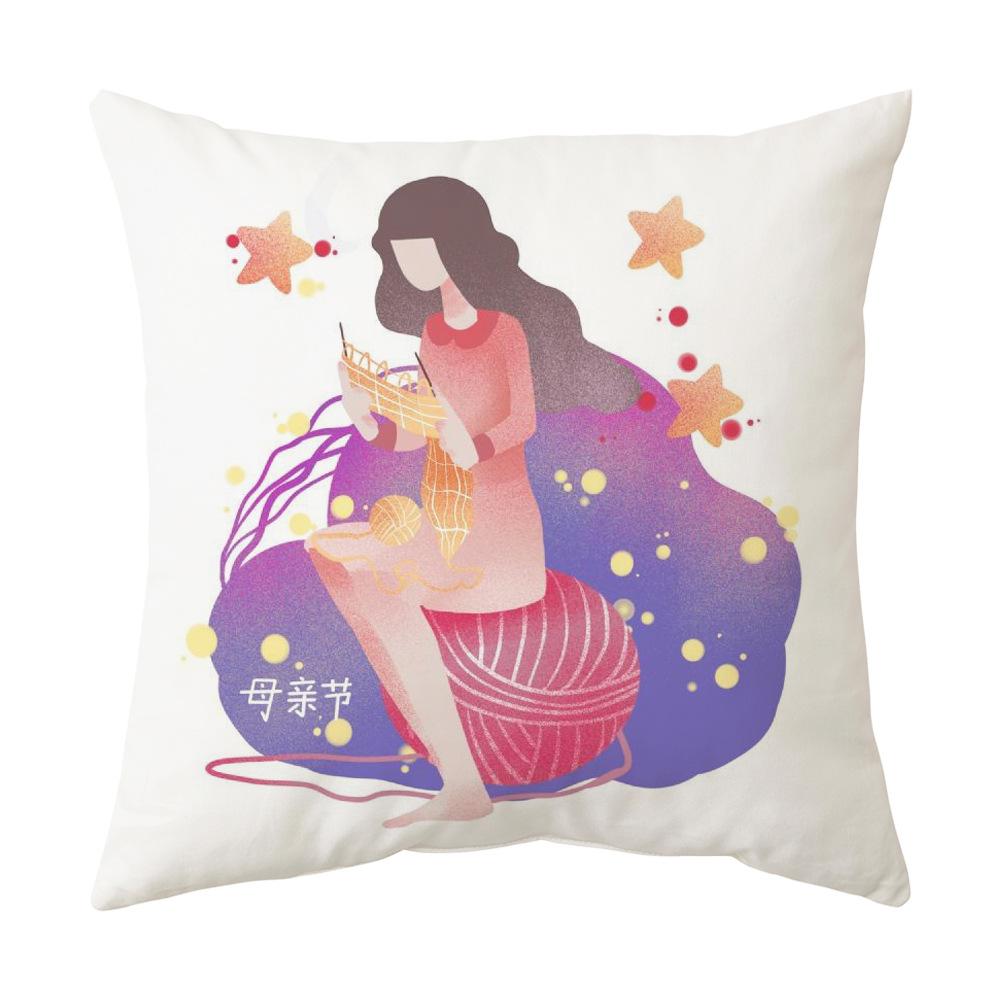 Mother's Day Pillowcase Single-sided Printed Cushion Cover Sofa Pillow Peach Skin Velvet Linen Pillowcase
