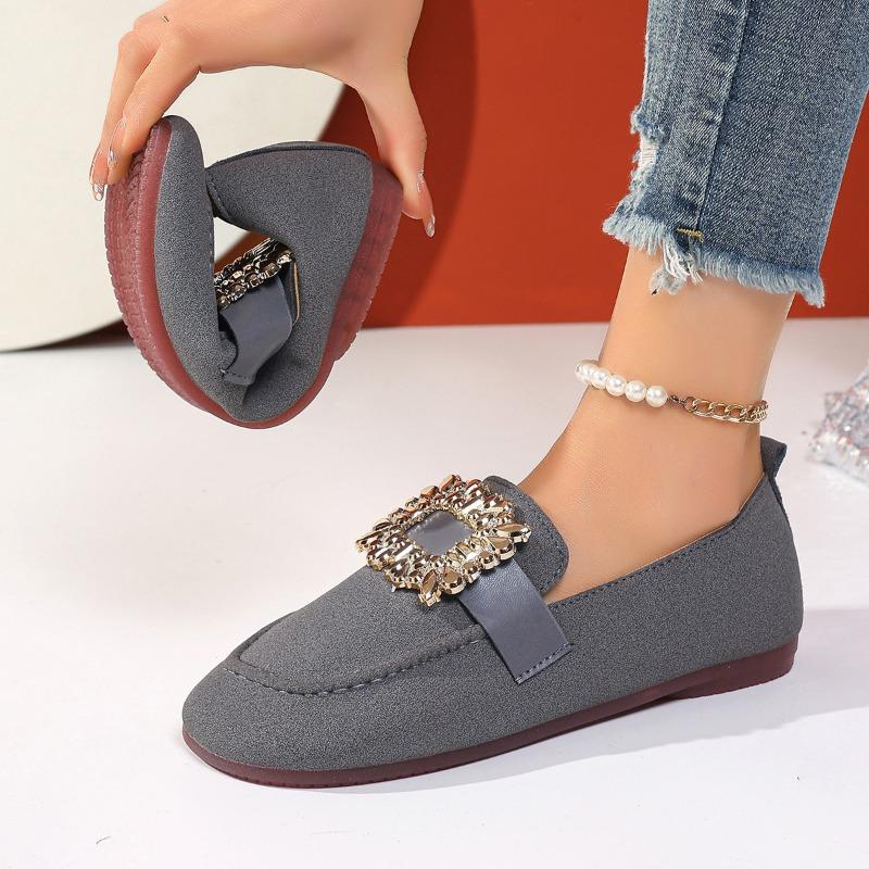 Large size single shoes women's spring and autumn new thick heel square head rhinestone low heel comfortable women's single shoes