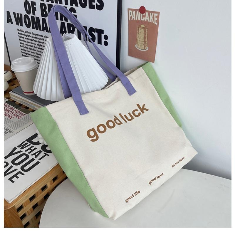 Canvas Bag Female Single Shoulder Patchwork Colorful Macaron Summer Light and Breathable Large Capacity Shoulder Tote Bag