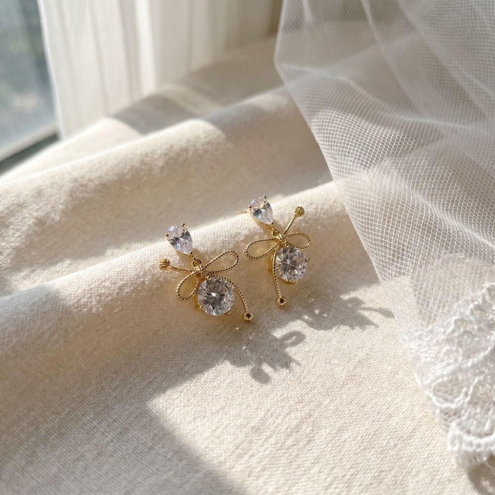 Drip Crystal Zircon Earrings Women Jewelry Bowknot Earrings Rhinestone Pendant Earrings  Date Night