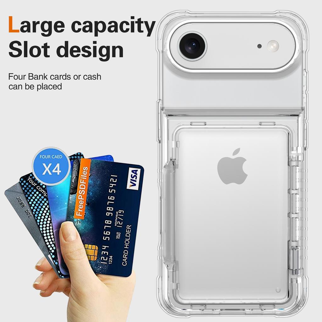 For iPhone Air Clear Case PC + TPU Phone Cover Card Holder Kickstand