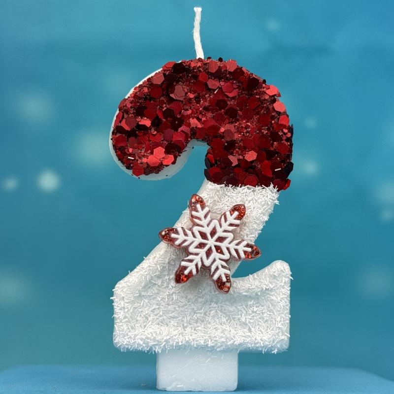 Creative Ice and Snow Digital Birthday Candle Cake Party Decoration Birthday Celebration Wax Diy Red and White Snowflakes
