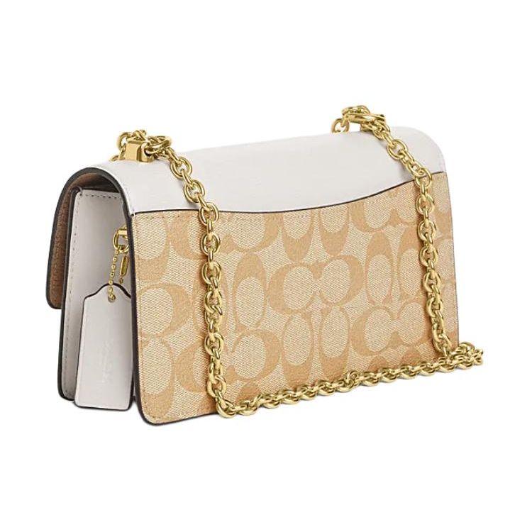Coach Eliza 23 Classic Monogram Flap Bag With Non-Detachable Shoulder Strap Women Shoulder Bag Light-Khaki White CP009-IMDQC