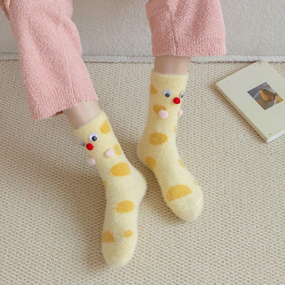 Cute Eyes Plush Dot Socks Soft Thicken Warm Socks Ins Mink Fur Socks Girls