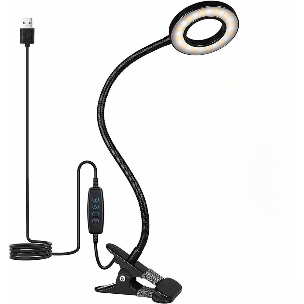 48 LED USB Book Light Clip Desk Lamp Reading Light with 3 Color Mode 10 Brightness Dimmer 360° Flexible Gooseneck Bed Night Lamp