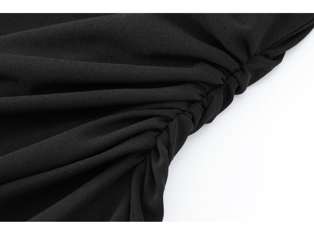 2025 Women's European & American Style Asymmetrical Pleated One-Shoulder Dress