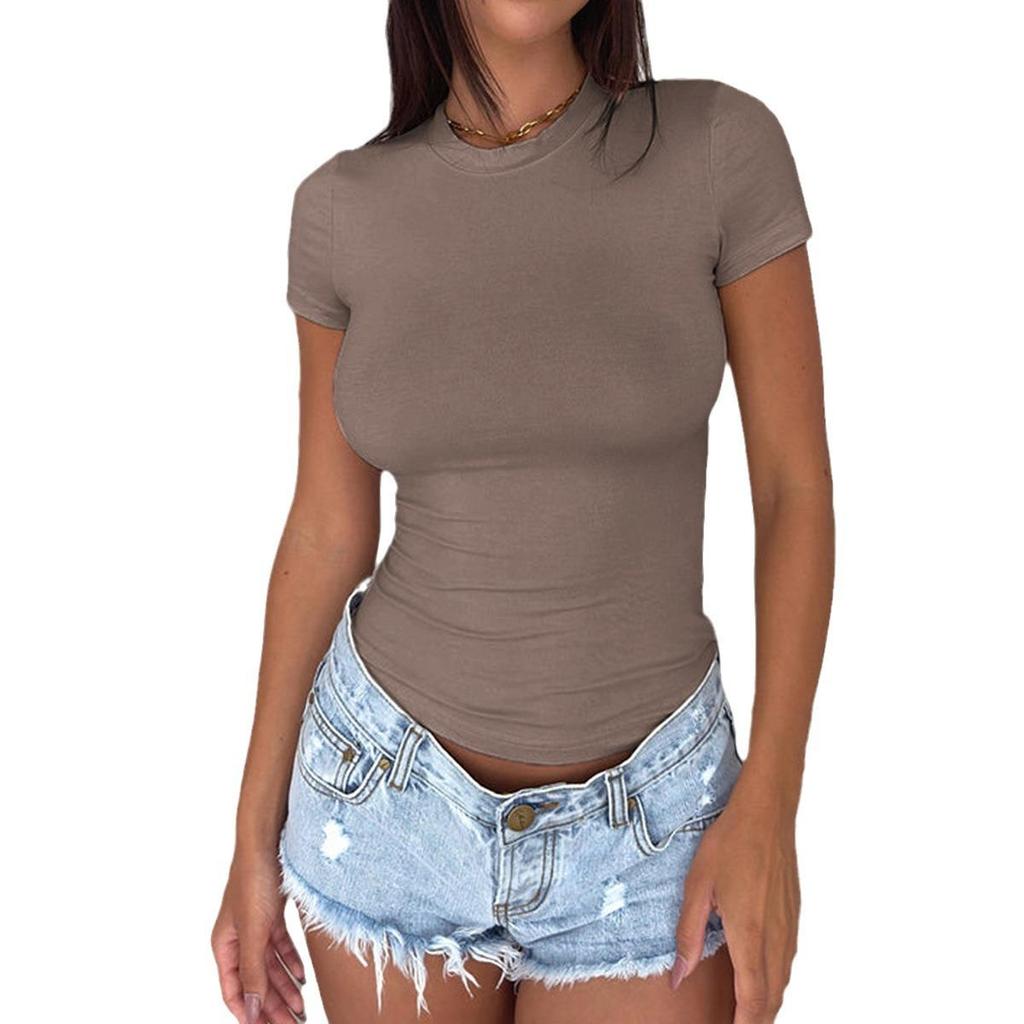 Y2K Casual Gładki Dopasowany Krótki Rękaw - Wiosenno-Letni Bestseller w Europie i Ameryce