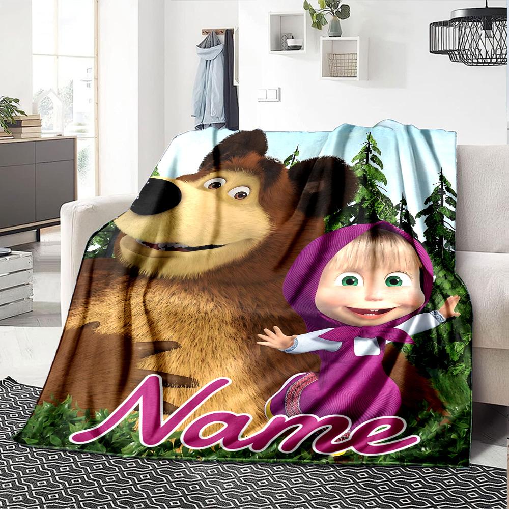 Custom Name Forest Friends Adventure flannel Blanket for Super Soft Cute Comfort Blanket for Travel Bedding Couch Sofa Blanket