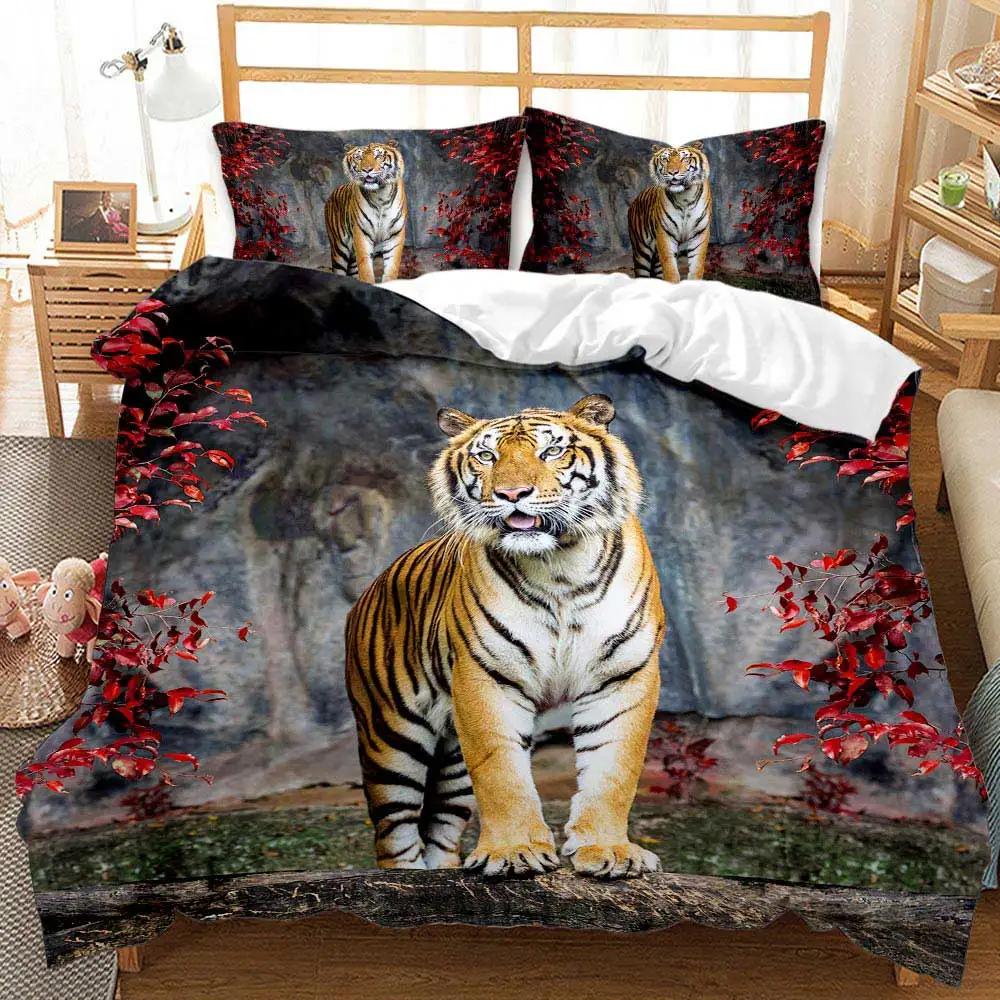 Tiger Duvet Cover Set Twin for Boys Men Wild Animal Printed Bedding Set Animal Polyester Comforter Cover Double Queen King Size