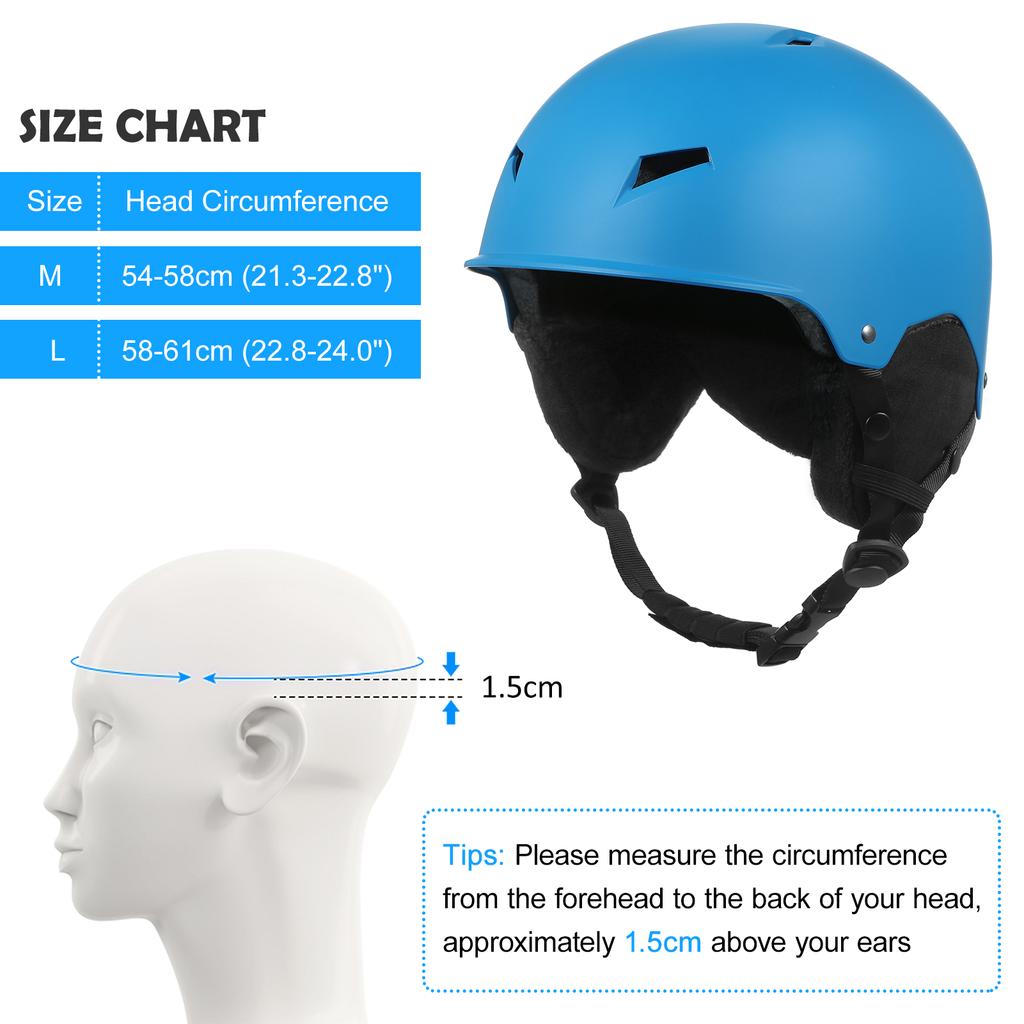 Women Men Winter Snow Helmet with Detachable Earmuff Snowboard Helmet with Goggle Fixed Strap Safety Skiing Helmet Skiing Sports