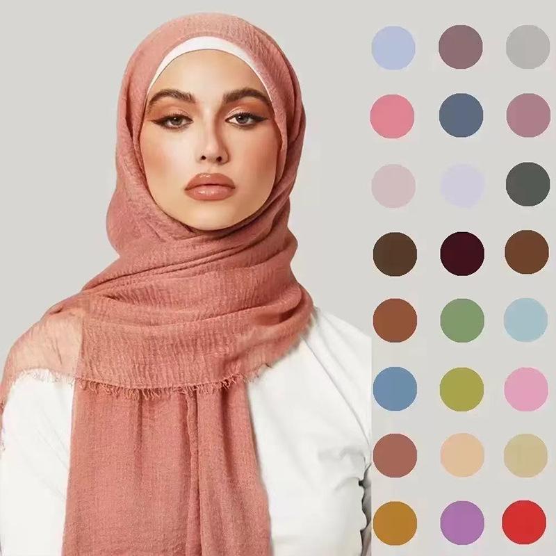 Crinkled Rayon Scarf Shawl: Solid Color, Natural Wrinkle, Fringed, Beach Towel, Bride/Bridesmaid/Party Evening Dress Accessory.
