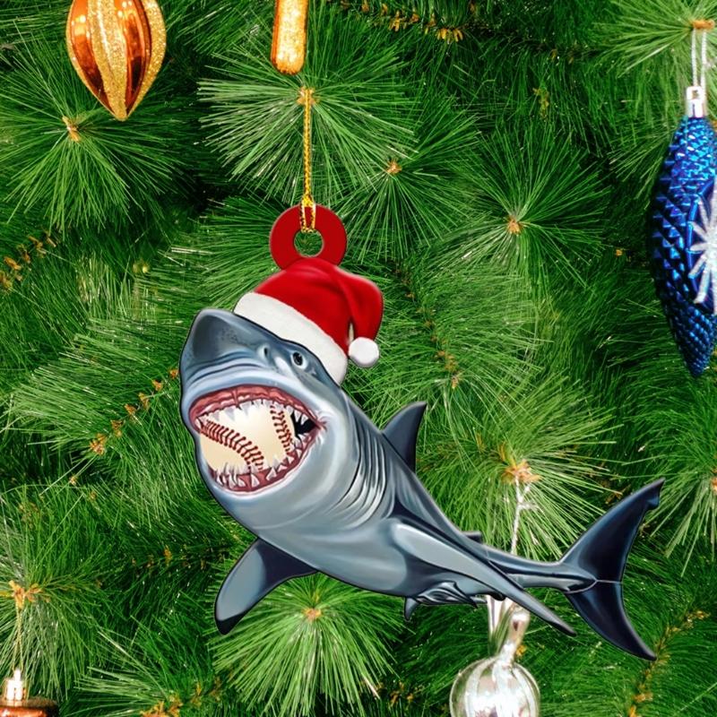 Shark Shaped Christmas Tree Hangings Decorative Pendant for Party and Vehicle Indoor Holiday Ornament Backpacks Charm