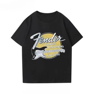 Fender Electric Guitar Short Sleeved Printed T-shirt for Boys Guitarist Performance Outfit Rock Band Pure T Shirt