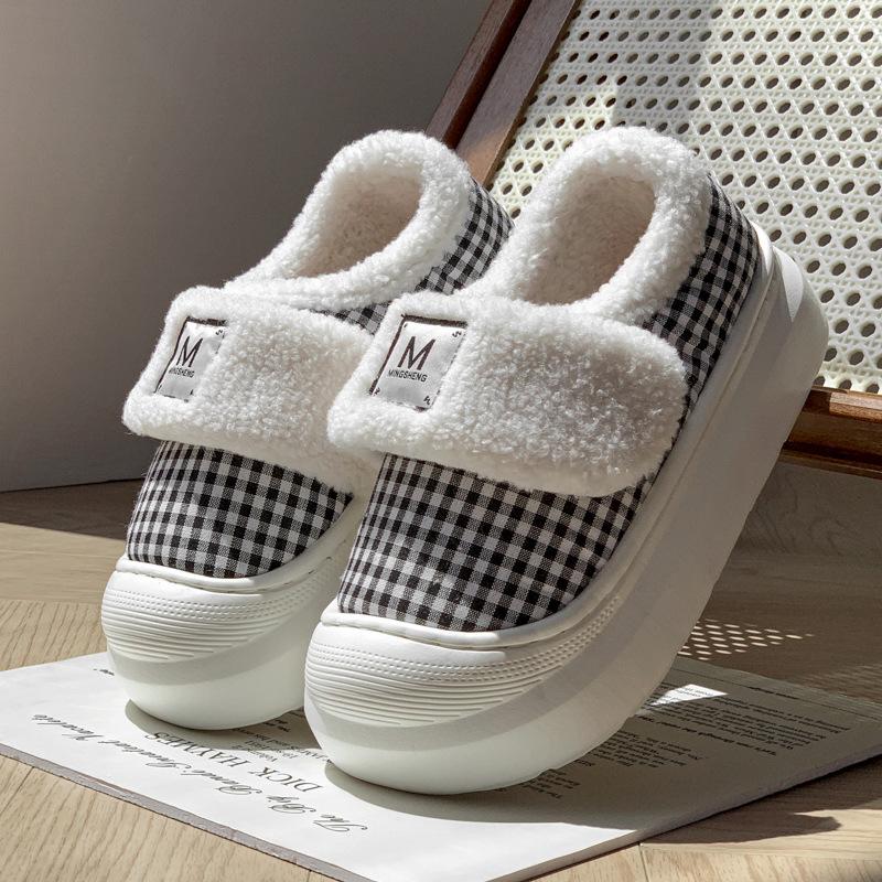 2025 New Cotton Slippers Warm In Autumn and Winter Retro Plaid Indoor Home Thick Sole Plush Outer Cotton Shoes