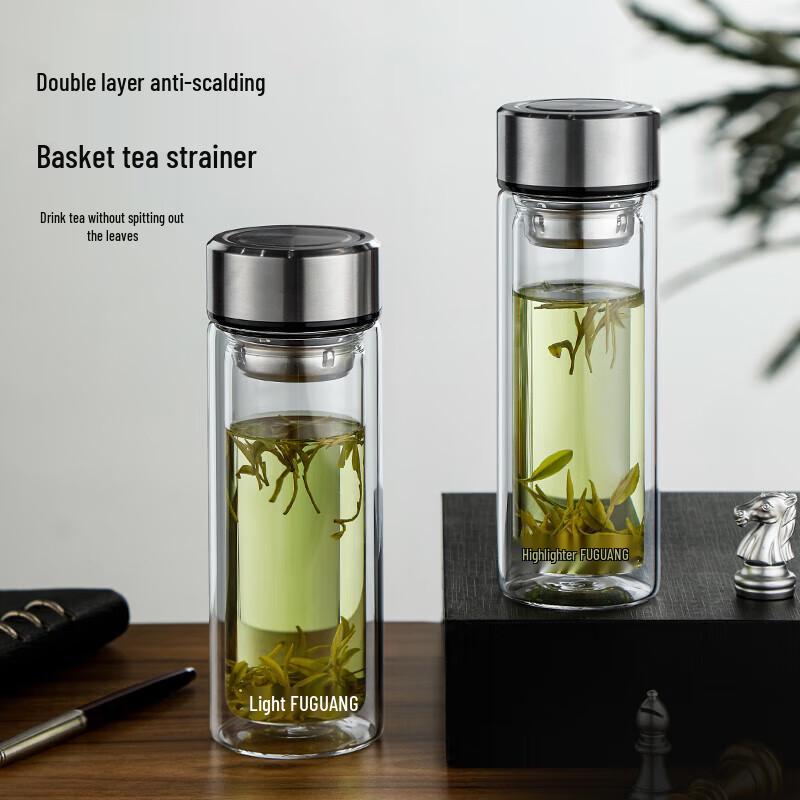 FUGUANG Double Wall Glass Tea Infuser Bottle