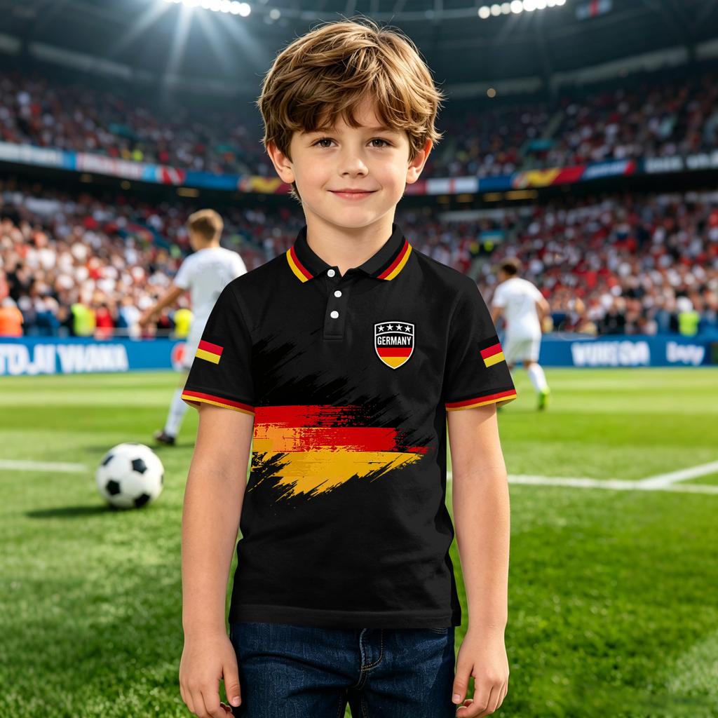 Children's Polo Shirt with National Flag Graphic Print Short Sleeve Button Collar Casual Fit for Boys and Girls Suitable for Everyday Wear