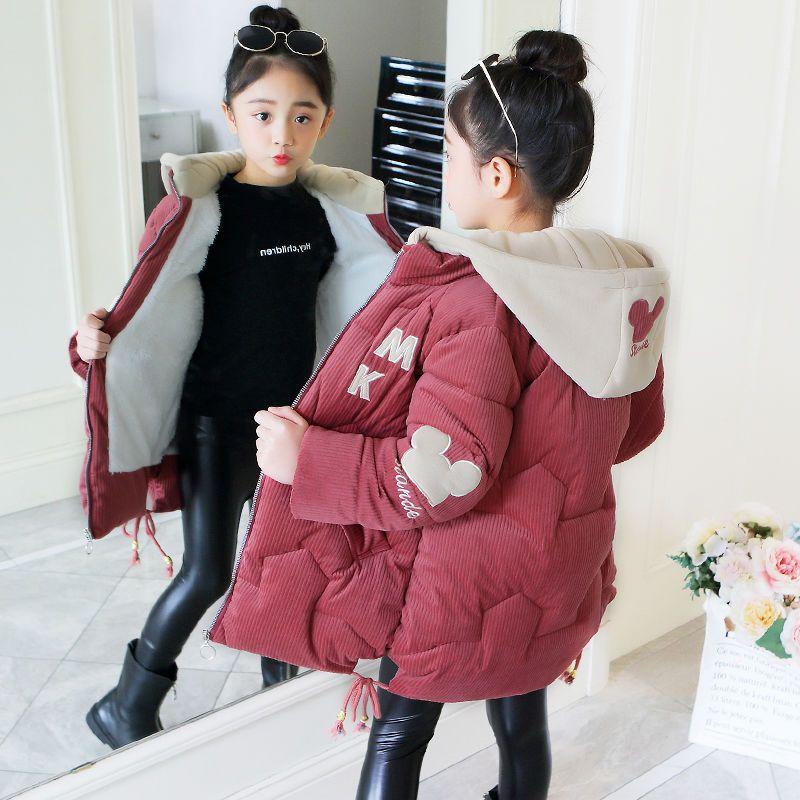 Girls' Mid-Length Cotton-Padded Jacket Winter—Thickened Casual Outerwear for Kids