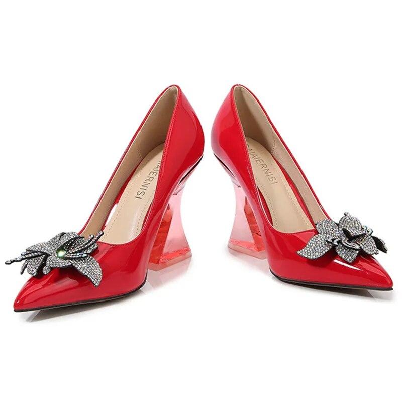 Women's Thick High Heels Crystal Diamond Flower Sexy Fashion Wedding Shoes Bridesmaid 10cm Heel WZ