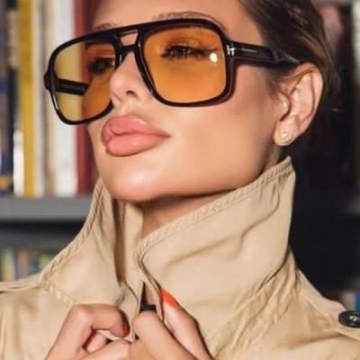 T-shaped Double Bridge Sunglasses - European & American Style, UV Protection, Trendy Pilot Design