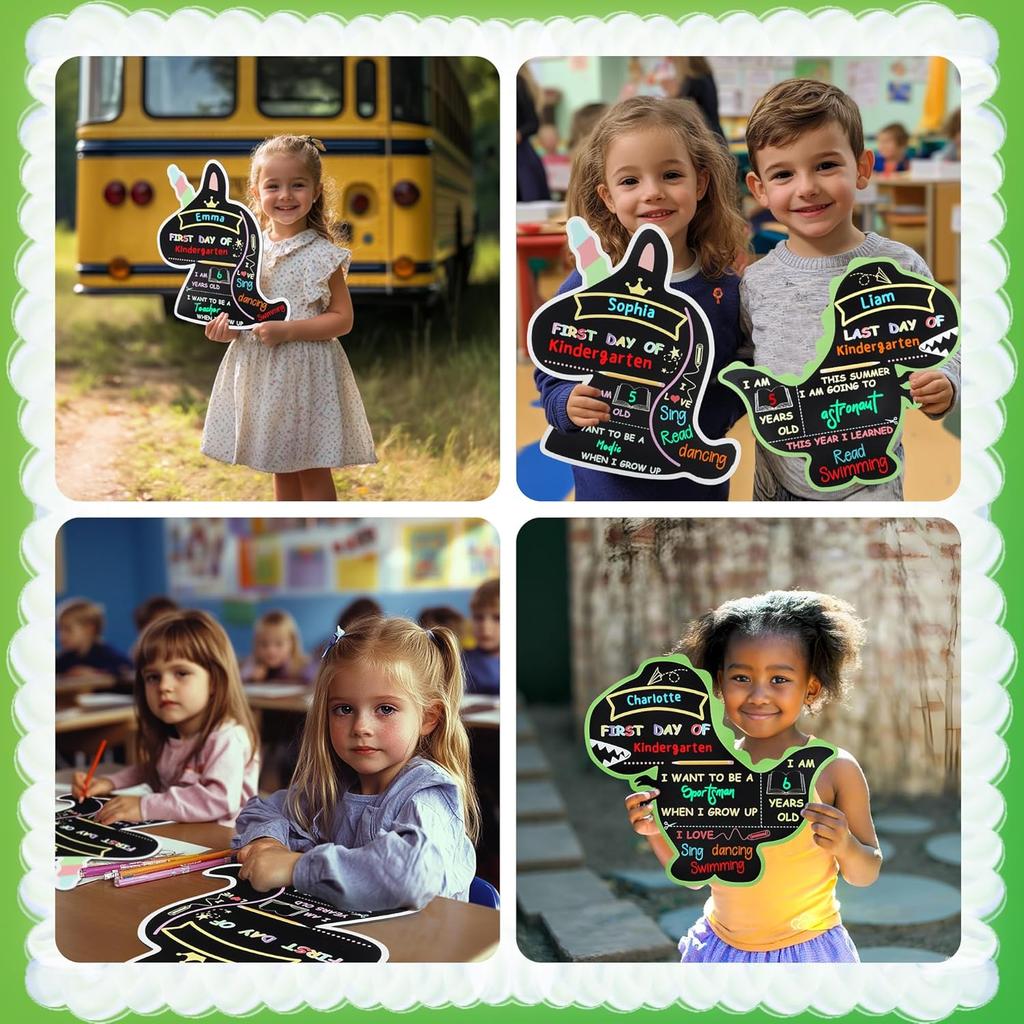 First and Last Day of School Chalkboard Sign with 4 Chalk Markers -12''×11'' Double Sided Back To School Sign Photo Prop for Preschool Kindergarten