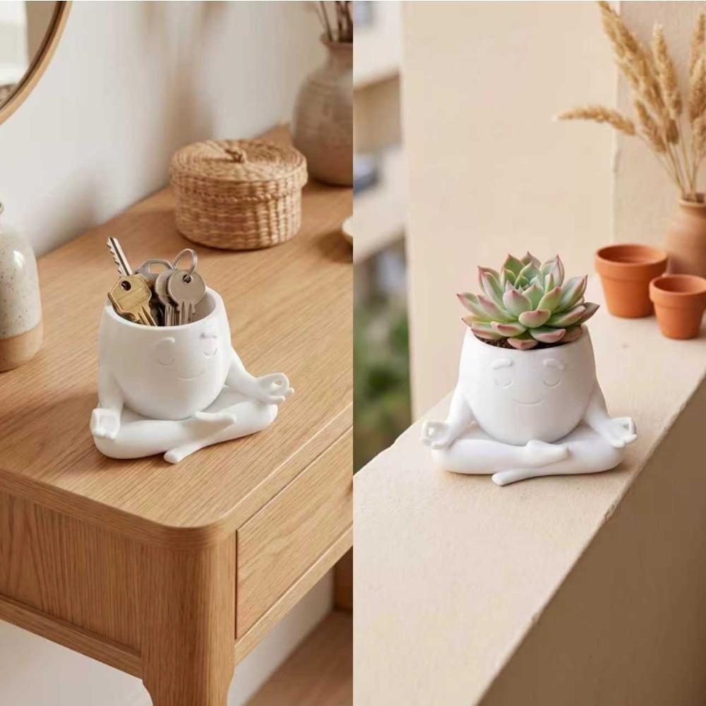 1PCS 3D Printed New Meditation Sitting Flower Pot for Succulent Planting, Office Desk Ornament