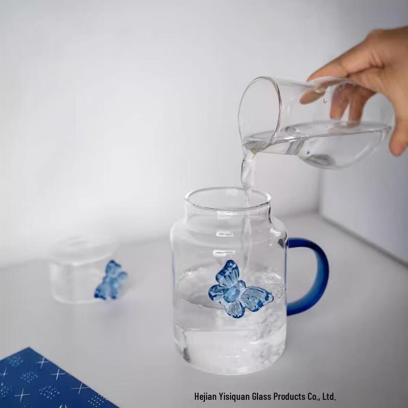 ZISIZ Pink Butterfly Glass Straw Cup Set