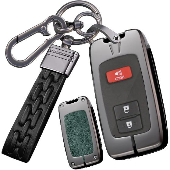 SANRILY Metal Leather 2/3/4 Button Smart Key Fob Cover for Toyota Tacoma 2023 2022 Avalon Camry Corolla RAV4 Highlander Sequoia 2021 Tundra 4Runner