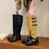 Great Easy To Wear Fashion Color Matching Lazy Wind Knight Boots 2025 Autumn and Winter New Round Head Thick Heel Belt Buckle High Boots