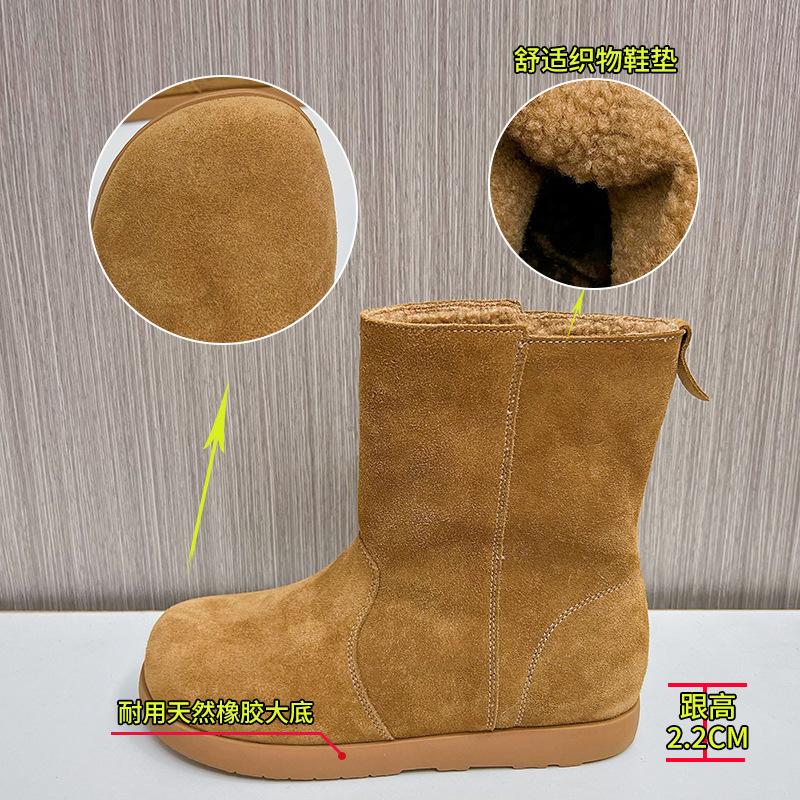 Leder Martin Stiefel Damen 2024 Winter neue lässige vielseitige Stacking Stiefel Retro flache kurze Stiefel Samt Damenstiefel