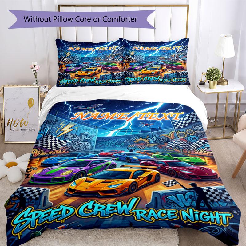 3PC Custom Name Crew Race Night" Bedding Set Duvet Cover Closure Includes 1 Duvet Cover & 2 Pillowcases for Bedroom