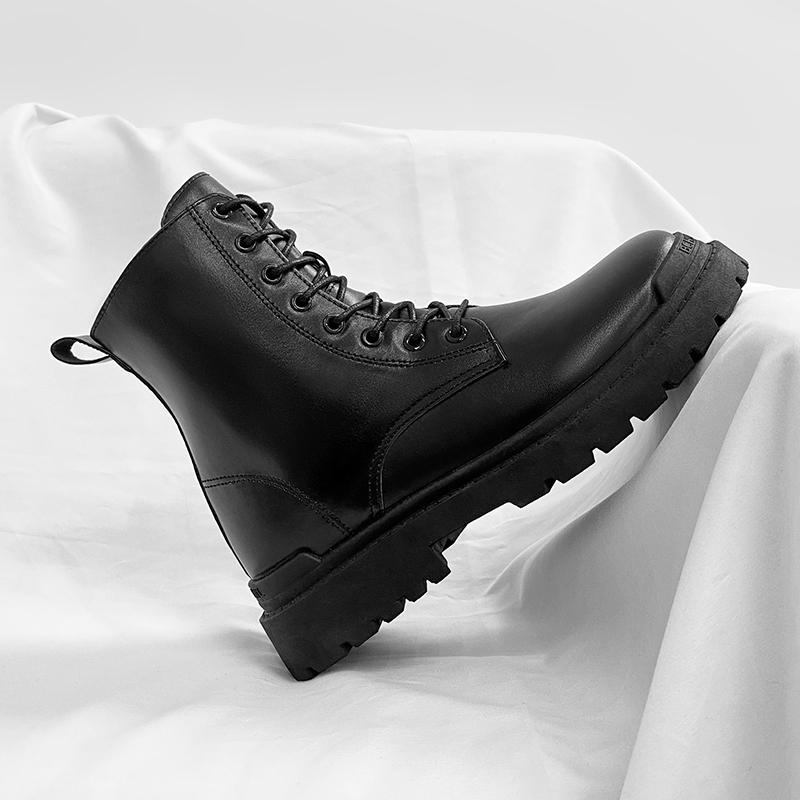 

Мужские классические кожаные ботинки с высоким голенищем, модные ботинки на толстой подошве, нескользящие, больших размеров, для улицы, повседневные ботинки для пары, на четыре сезона 43 чёрный