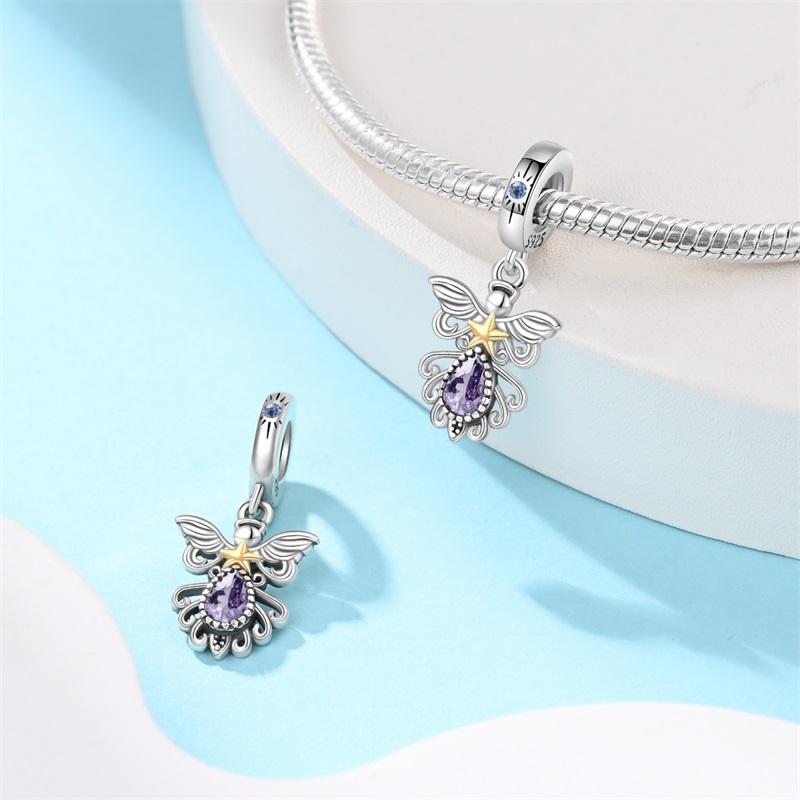 Original Copper Charms Luxury Classic Angel Pendant Purple Wings Beads Fit Bracelet Diy Women Making Delicate Gift