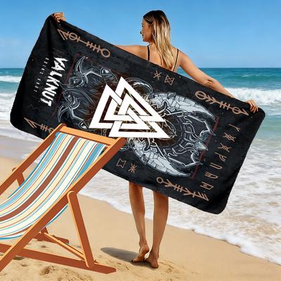 Viking Emblem 2D Flat Print Beach Towel, Large Soft Quick Dry Towel for Beach Camping Swimming.NSTJ0928567