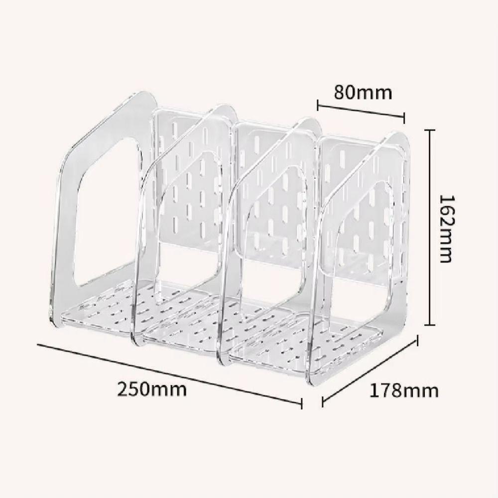 3-Section Transparent Book Stand Acrylic Stationery Shelf Magazine Rack Document Organization