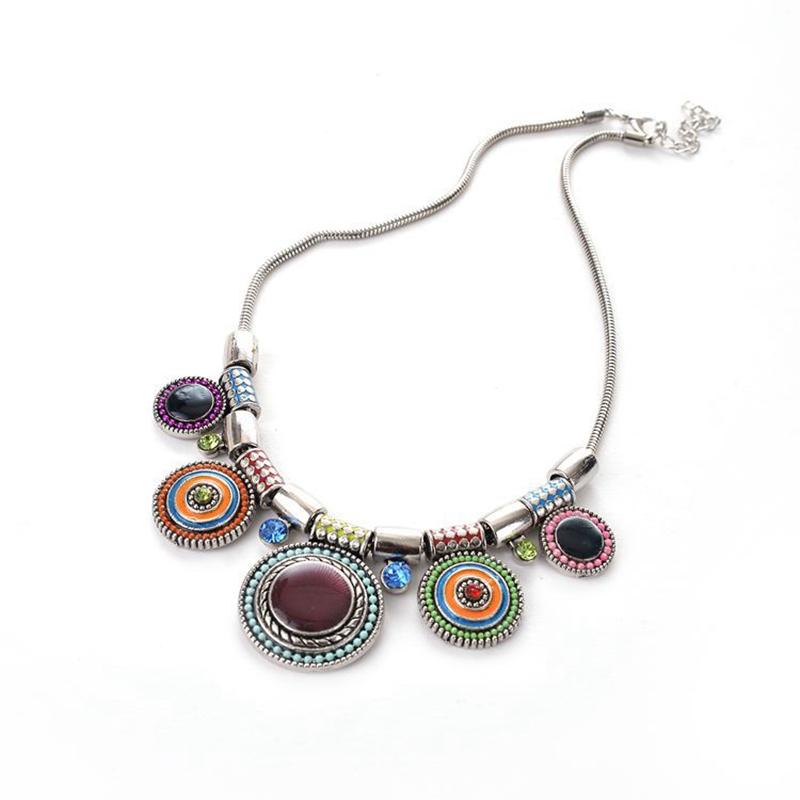 Trendschmuck Böhmischer Stil Vintage Schmuck Großhandel Edelstein Choker Halskette Frau Anhänger Statement Retro Halsketten Anhänger Geschenk gray