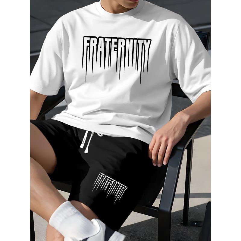 

European Size Men s Summer T-Shirt , FRATERNITY Graphic Element, Versatile Outfit, Casual Short Sleeve Top Trendy Leisure Sportswear 4XL