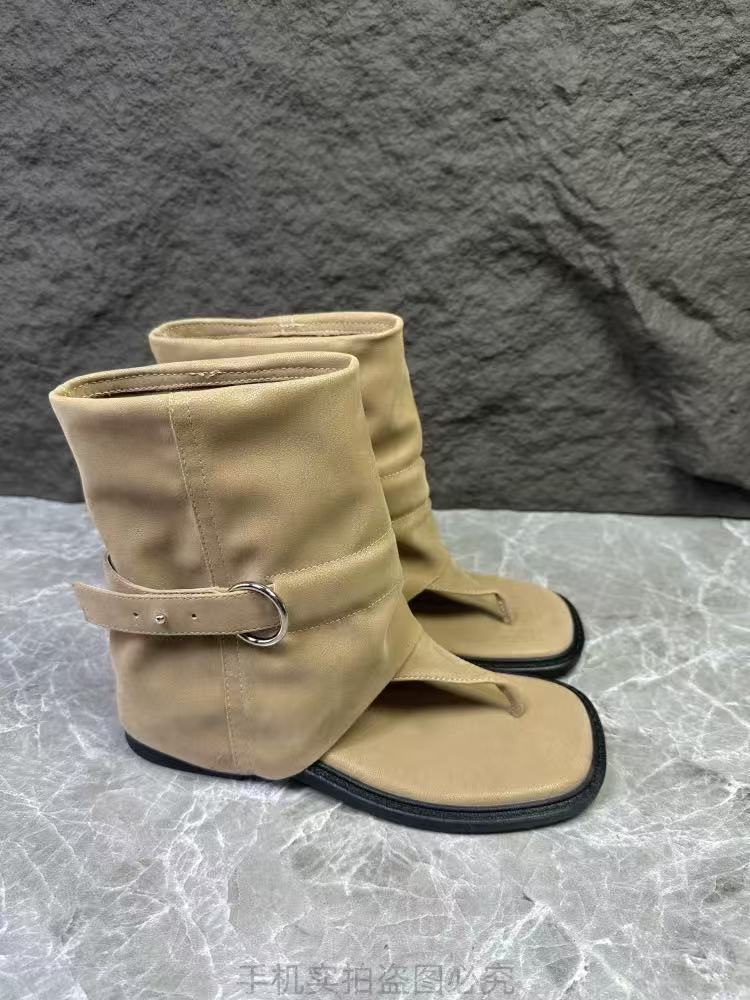 

Spot summer women s boots low-heeled leather casual leaking toes cool boots thick-soled short boots sandals sleeve flat 35