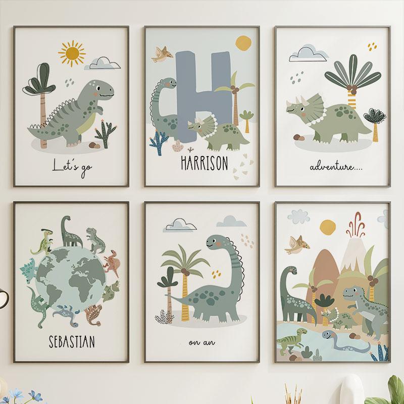Earth Dinosaur T-Rex Brachiosaurus Nursery Wall Art Canvas Painting Nordic Dino Posters And Prints Pictures Baby Kids Room Decor