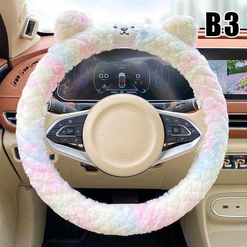 Winter Plush Women's Car Steering Wheel Cover Heated Warm Anti Slip Cute Cartoon Car Handle Cover Universal Car Accessories