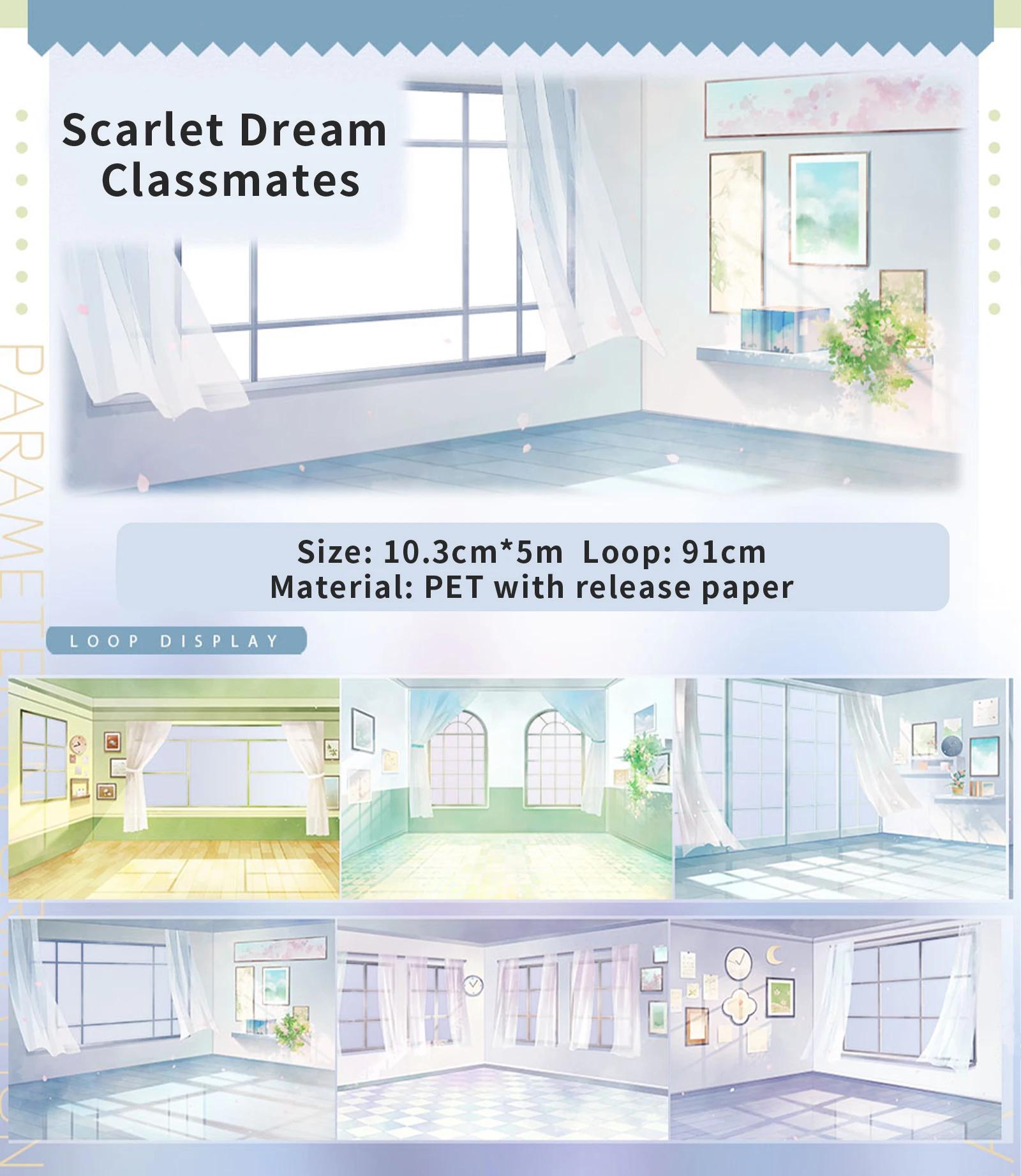 

JIANWU 103mm*5m Scarlet Dream Classmate Series Vintage Window Landscape Material Collage PET Tape Creative Journal Stationery