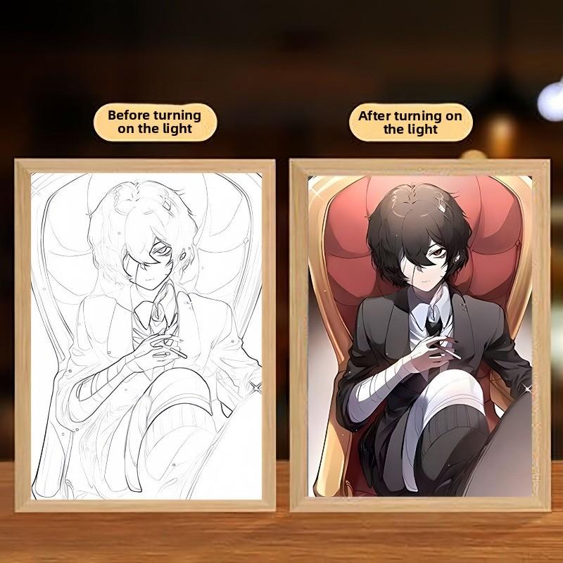 23cm/9.06in Bungo Stray Dogs Light Painting 3D Anime Led Night Lamp Peripherals Cartoon Crafts Table Display Birthday Decoration