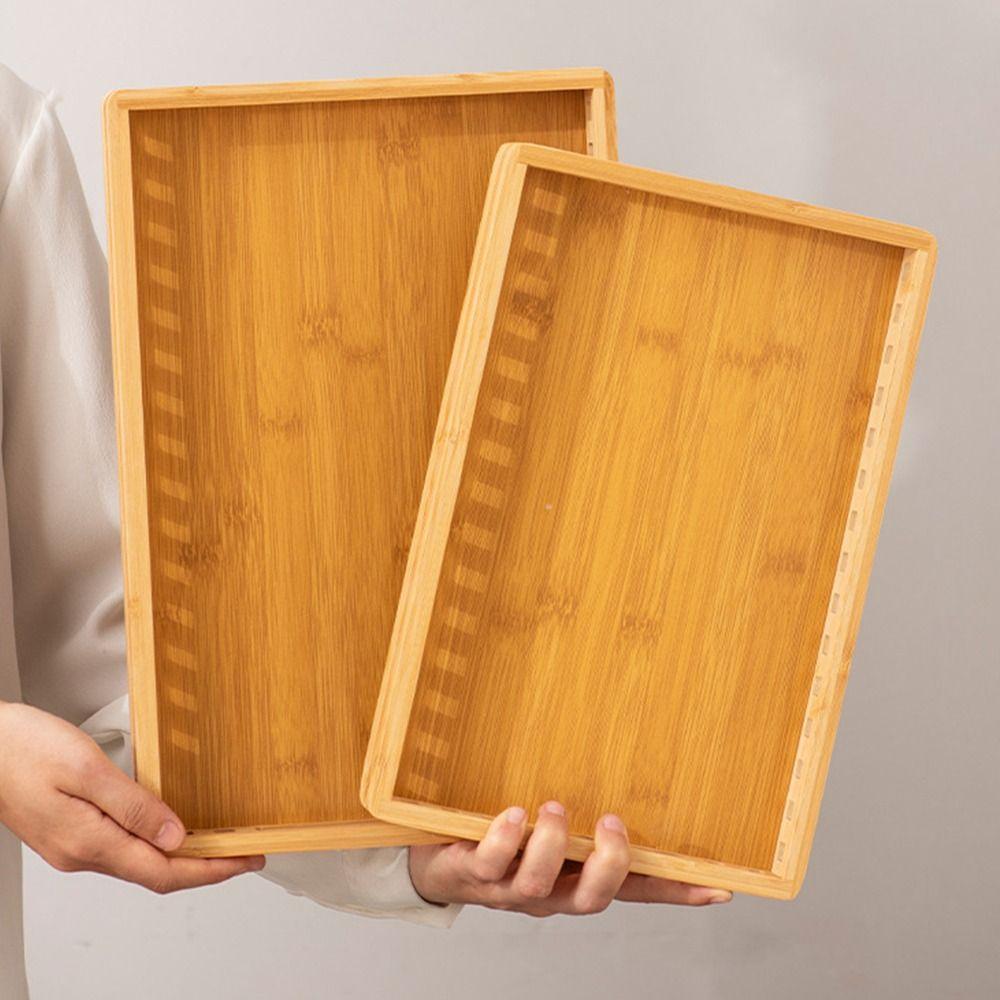 Bamboo Serving Tray with Handle Breakfast Tray Retro Food Tray  for Food Drinks Storage