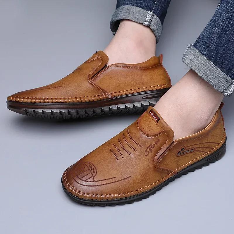 Men's Spring New Business Casual Leather Shoes Fashionable Soft Bottom Lightweight Flat Shoes Versatile One Step Shoes